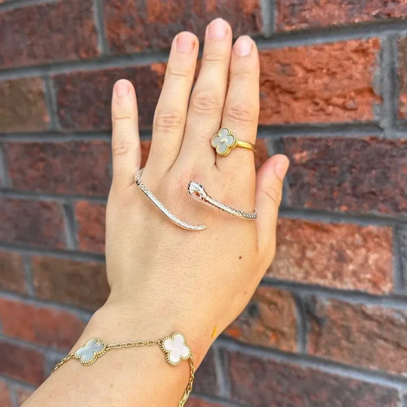 Serpenti Snake Silver Waterproof Green Eyes Cuff Bracelet - Picture 14 of 14